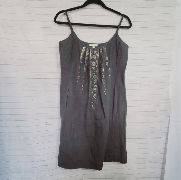 Eileen Fisher Gray 100% Organic Linen Dress, w Sequin Detail sz Medium Petite - Picture 1 of 15